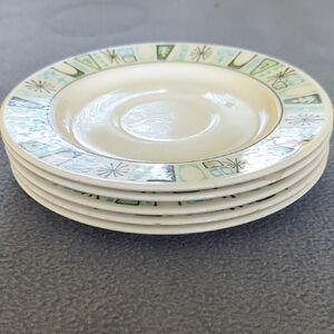 Cathay Pattern Atomic Starburst. MCM. Set Of 5 Saucers.